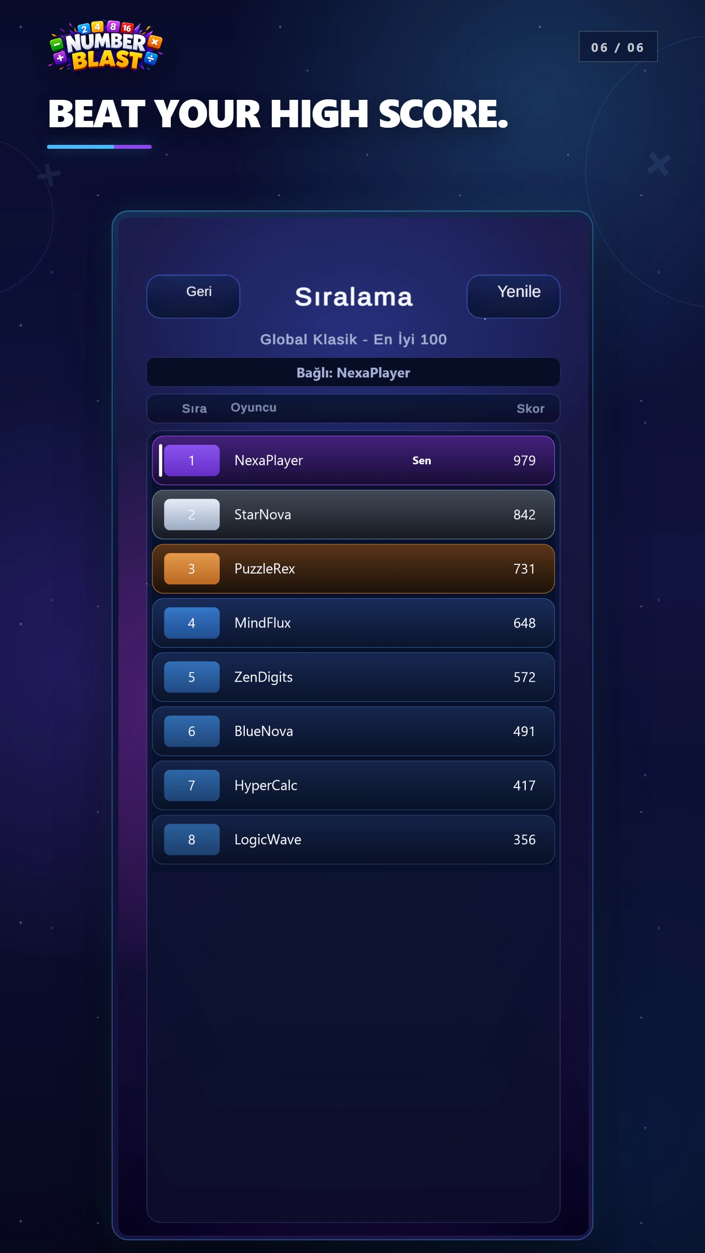 Sıralama ekranı